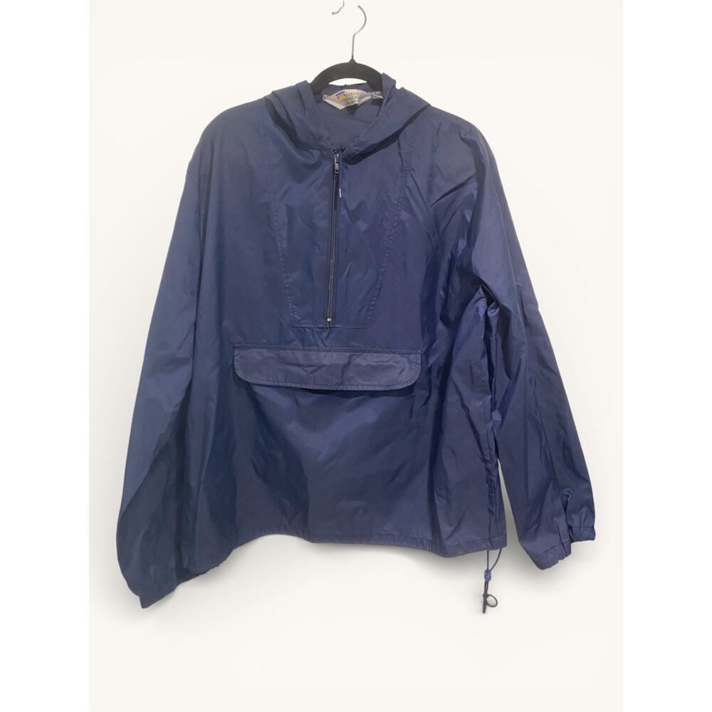 Vintage Field & Stream Mens Rain Jacket Large Actionwear Navy Windbreaker w Hood